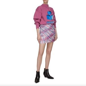 NWT Isabel Marant Etoile Birdy Check Draped Cotton Short Mini Skirt FR 34 US 2